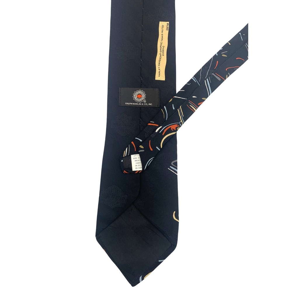 Ralph Marlin & Co. Harley Davidson Abstract Graphic Silk Necktie Mens Short 56"L - Picture 3 of 8